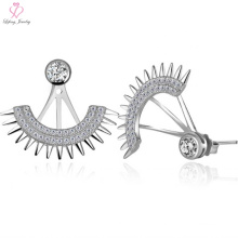 Fashionable 925 Sterling Silver Fan Shaped Stud Earrings with Diamond